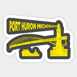 Yellow Port Huron Michigan Lighthouse Bridge Scene Sticker